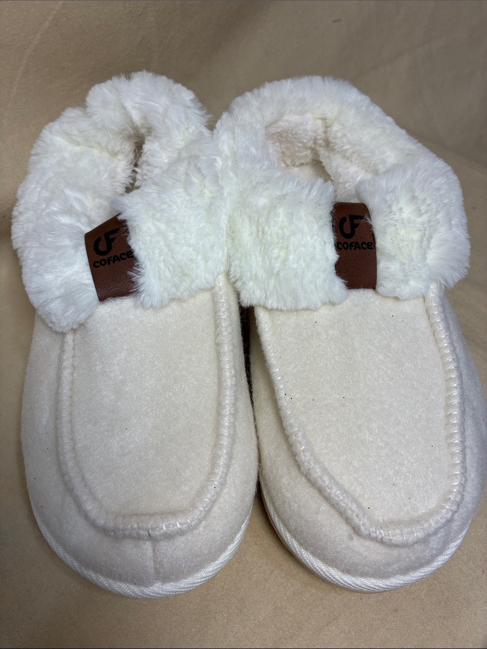 Coface Cozy Cream Faux-Fur Lined Slip-On Slippers —